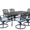 Aluminum 7 Piece Rectangular Dining Set With 6 Swivel Rockers - Light Blue - Image 2