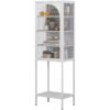 Metal Glass Door Display Storage Cabinet - 5 Tier Cube Bookshelf Storage Cabinet With 3 Adjustable Shelves For Kitchen, Dining Room, Living Room, Bathroom, Home Office - Antique White - Image 5