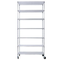 7 Tier Metal Shelf Wire Shelving Unit, 2450Lbs Heavy Duty Adjustable Storage Rack With Wheels & Shelf Liners For Closet Kitchen Garage Basement Commercial Shelving - Chrome