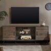 Mid-Century Modern 2 Door 60" TV Stand For 65" TVs With Glass Shelf - Dark Walnut - Image 2
