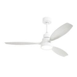 Wooden Ceiling Fan White 3 Solid Wood Blades Remote Control Reversible Dc Motor With LED Light - Matte White