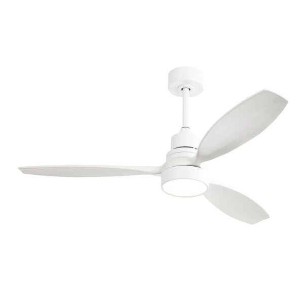 Wooden Ceiling Fan White 3 Solid Wood Blades Remote Control Reversible Dc Motor With LED Light - Matte White