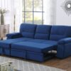 Kipling - Velvet Fabric Reversible Sleeper Sectional Sofa Chaise - Blue - Image 11