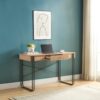 Computer Desk Writing Desk With One Drawer Metal Legs And USB Outlet Port - Light Brown / Black - Image 2