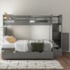Twin Over Full / Twin Bunk Bed, Convertible Bottom Bed, Storage Shelves And Drawers - Gray - Image 2