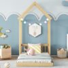 Twin House-Shaped Roof Headboard Floor Bed, (Without Slats) - Natural - Image 3