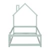 Twin Size Wood Bed With House-Shaped Headboard Floor Bed With Fences - Light Green - Image 10