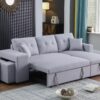 Dennis - Linen Fabric Reversible Sleeper Sectional With Storage Chaise And 2 Stools - Light Gray - Image 9