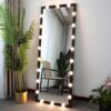 Hollywood - Full Length Mirror With Lights Full Body Vanity Mirror With 3 Color Modes Lighted Standing Floor Mirror For Dressing Room Bedroom Wall Mounted Touch Control - Black - Image 12