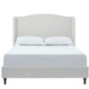 Hannah - Queen Upholstered Wingback Bed Size, Tall Headboard Upholstered Queen Bed, Premium Textured Canvas Chenille Look, Minimalist Designs, No Box Spring Needed - Ivory - Image 3