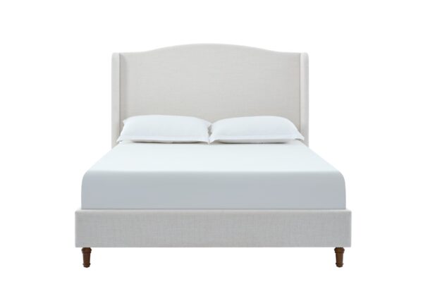 Hannah - King Upholstered Wingback Bed Size, Tall Headboard Upholstered King Bed, Premium Textured Canvas Chenille Look, Minimalist Designs, No Box Spring Needed - Ivory