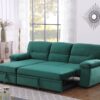 Kipling - Velvet Fabric Reversible Sleeper Sectional Sofa Chaise - Green - Image 11