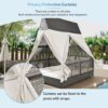 Outdoor Daybed Patio Lounge Bed With Adjustable Backrest Double Sun Lounger With Curtains, 4 Pillows For Garden Patio Poolside Balcony Beach - Beige - Image 4
