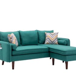 Mia - Sectional Sofa Chaise With USB Charger And Pillows - Green