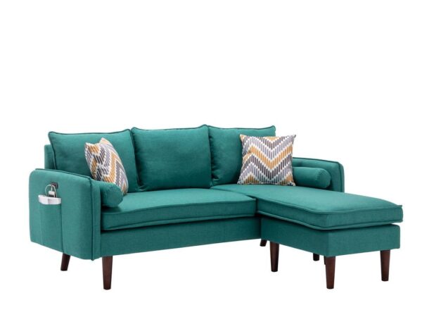 Mia - Sectional Sofa Chaise With USB Charger And Pillows - Green