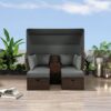 2 Seater Outdoor Patio Daybed Outdoor Double Daybed Outdoor Loveseat Sofa Set With Foldable Awning And Cushions For Garden, Balcony, Poolside - Gray - Image 8