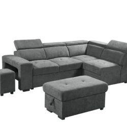 Henrik - Sleeper Sectional Sofa With Storage Ottoman And 2 Stools - Light Gray