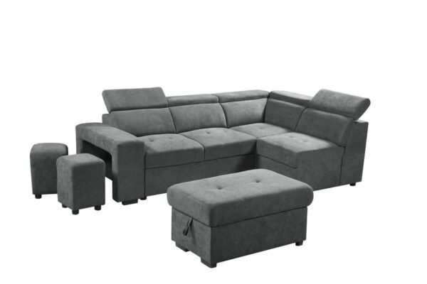 Henrik - Sleeper Sectional Sofa With Storage Ottoman And 2 Stools - Light Gray