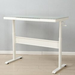 Tempered Glass Standing Desk With Metal Drawer, Adjustable Height Stand Up Desk, Sit Stand Home Office Desk, Ergonomic Workstation - White