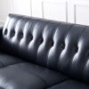 Mid-Century Tufted Leather Sofa - Navy - Image 3