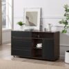 Contemporary Detailed Door Sideboard With Open Storage - Dark Espresso / Solid Black - Image 4