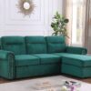 Ashton - Velvet Fabric Reversible Sleeper Sectional Sofa Chaise - Green - Image 12