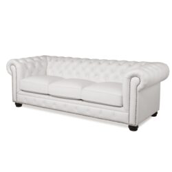 Traditional Tufted Leather Chesterfield Nailhead Sofa - White