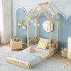 Twin House-Shaped Roof Headboard Floor Bed, (Without Slats) - Natural - Image 10