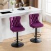 Swivel Velvet Barstools Adjusatble Seat Height , Modern Upholstered Bar Stools With Backs Comfortable Tufted For Home Pub And Kitchen Island (Set of 2) - Purple - Image 17