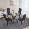 Dining Table With Cross Metal Leg And Tempered Glass, Modern Space Saving Kitchen Table For Living Room - Black - Image 2