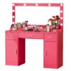 Vanity Desk With Large Mirror, 3 Colour Lighting Modes, Adjustable Brightness, Dresser With 3 Drawers & 2 Vertical Cabinets, Makeup Vanity Table For Women & Girls - Rose Pink - Image 7
