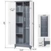 Metal Storage Cabinets, Cleaning Tool Cabinet With Locking Door, Tall Broom Tool Organizer And Storage, Large Storage Cabinet For Kitchen - Gray / White - Image 3