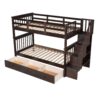 Stairway Twin Over Twin Bunk Bed With Three Drawers For Bedroom - Espresso - Image 3