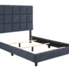 Queen Size Squares Upholstered Platform Bed - Navy Blue Denim - Image 2