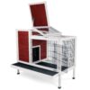 Two Tier Wooden Indoor / Outdoor Rabbit Cage For Small Animals With Runway And Leak-Proof Plastic Tray - Red - Image 5