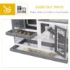 Pawhut - Wooden Rabbit Hutch Elevated Bunny Cage Indoor Small Animal Habitat With Enclosed Run With Wheels, Ramp, Removable Tray Ideal For Guinea Pigs - Gray - Image 3