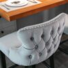 Contemporary Velvet Upholstered Wing-Back Barstools With Button Tufted Decoration And Wooden Legs, And Chrome Nailhead Trim, Leisure Style Bar Chairs, Bar Stools (Set of 4) - Gray - Image 11
