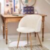 Adjust Legs Upholstered Teddy Faux Fur Dining Armrest Chair (Set of 2) - Off White - Image 5