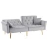 Velvet Tufted Sofa Couch With 2 Pillows And Nailhead Trim - Light Gray - Image 7