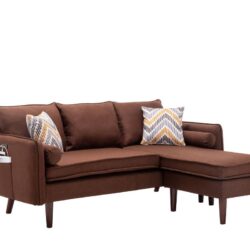 Mia - Sectional Sofa Chaise With USB Charger And Pillows - Brown
