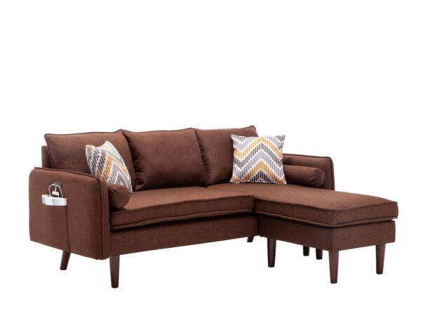 Mia - Sectional Sofa Chaise With USB Charger And Pillows - Brown