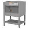 Bathroom Vanity Base Only, Soild Wood Frame, Bathroom Storage Cabinet With Doors And Open Shelf - Gray - Image 11