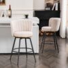 Beige Swivel Bar Stools, High-Back, Adjustable, Upholstered With Elegant Metal Back Accents For Kitchen, Bar, Or Dining Room (Set of 2) - Beige - Image 4