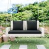 2 Person Wicker Hanging Porch Swing With Chains, Cushion, Pillow, Rattan Swing Bench For Garden, Backyard - White / Gray - Image 6