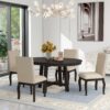 5 Piece Farmhouse Dining Table Set Wood Round Extendable Dining Table And 4 Upholstered Dining Chairs - Espresso - Image 20