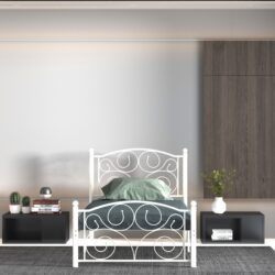 Twin Unique Flower Sturdy System Metal Bed Frame With Headboard And Footboard - White
