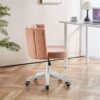 Home Office Chair, Fluffy Fuzzy Comfortable Makeup Vanity Chair, Swivel Desk Chair Height Adjustable Dressing Chair For Bedroom - Teak / Beige - Image 4