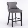 Contemporary Velvet Upholstered Wing-Back Barstools With Button Tufted Decoration And Wooden Legs, And Chrome Nailhead Trim, Leisure Style Bar Chairs, Bar Stools (Set of 4) - Gray - Image 3