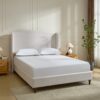 Hannah - King Upholstered Wingback Bed Size, Tall Headboard Upholstered King Bed, Premium Textured Canvas Chenille Look, Minimalist Designs, No Box Spring Needed - Ivory - Image 14