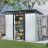 8Ft X 6Ft Outdoor Metal Storage With Lockable Sliding Doors And Transparent Plate For Garden, Lawn - White / Black - Image 5